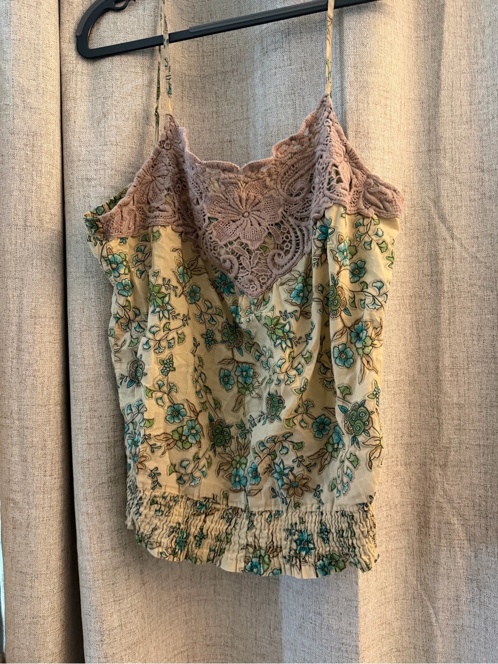 Mimi Chica Yellow Floral Lace-Trim Camisole with Teal Accents